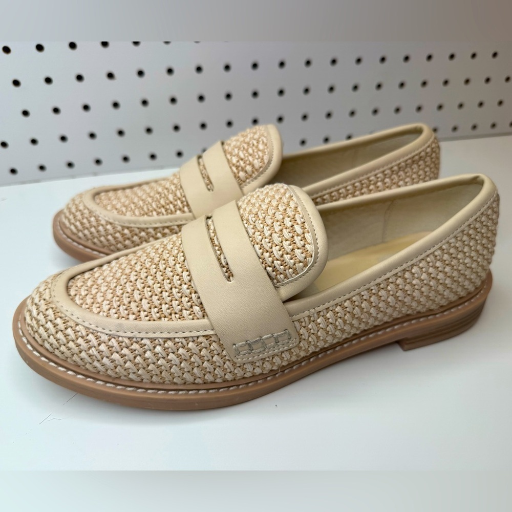 Dolce Vita Haruki Loafers Beige Sand Women's 8 Woven Raffia Upper Penny Loafer